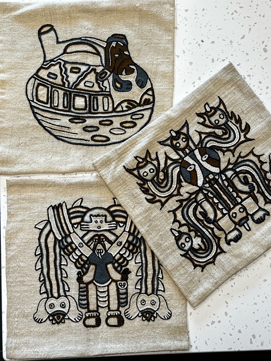 Other - 3 wool throw pillow covers: vintage hand embroidered Peruvian